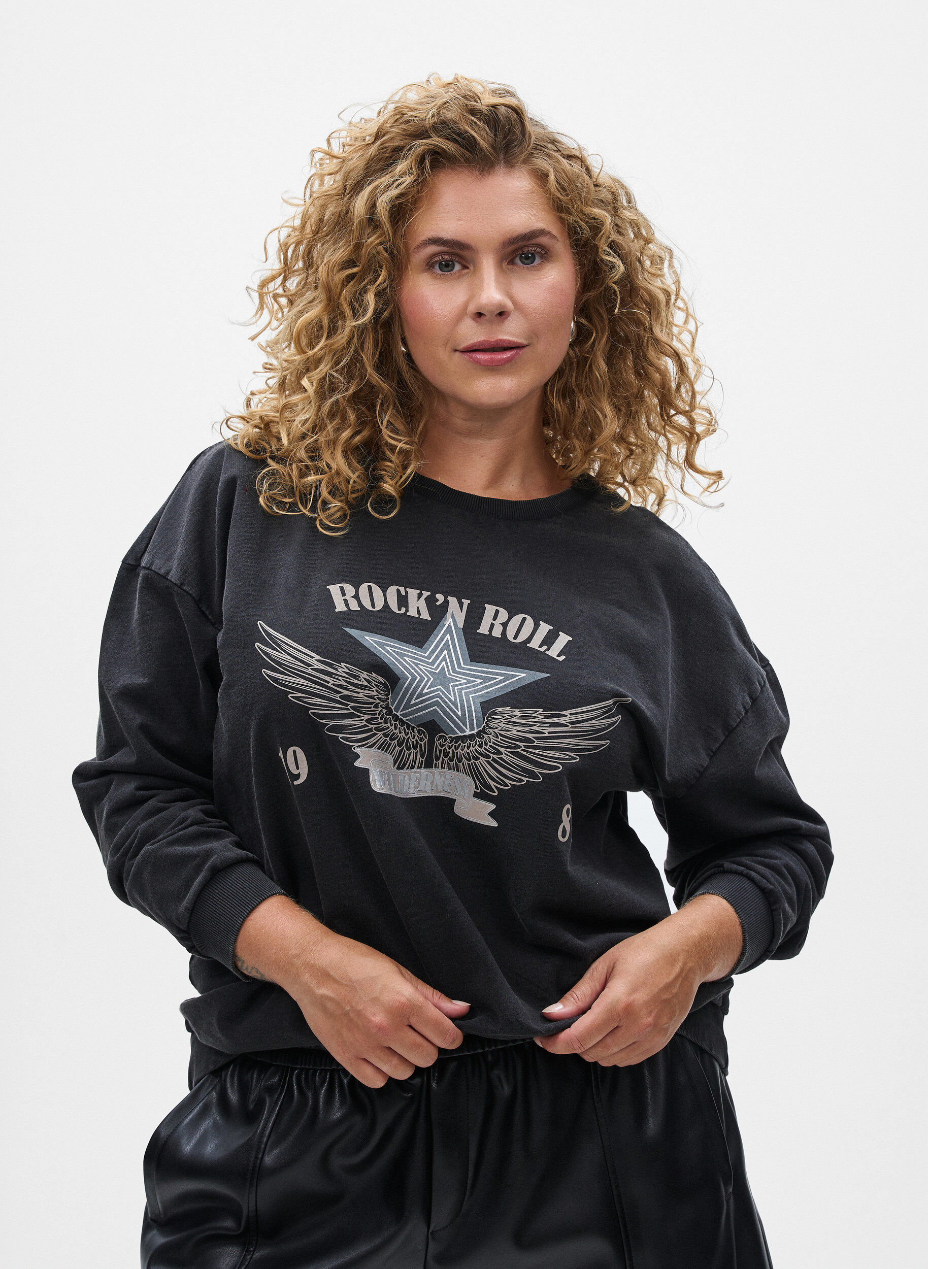Zizzifashion Washed sweatshirt with statement print, Grey, Model image number 0