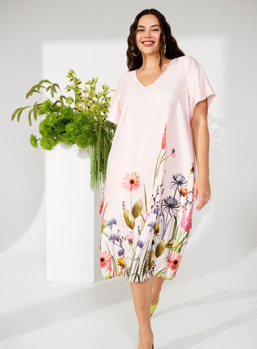Midi dress with floral details, , Model, 2