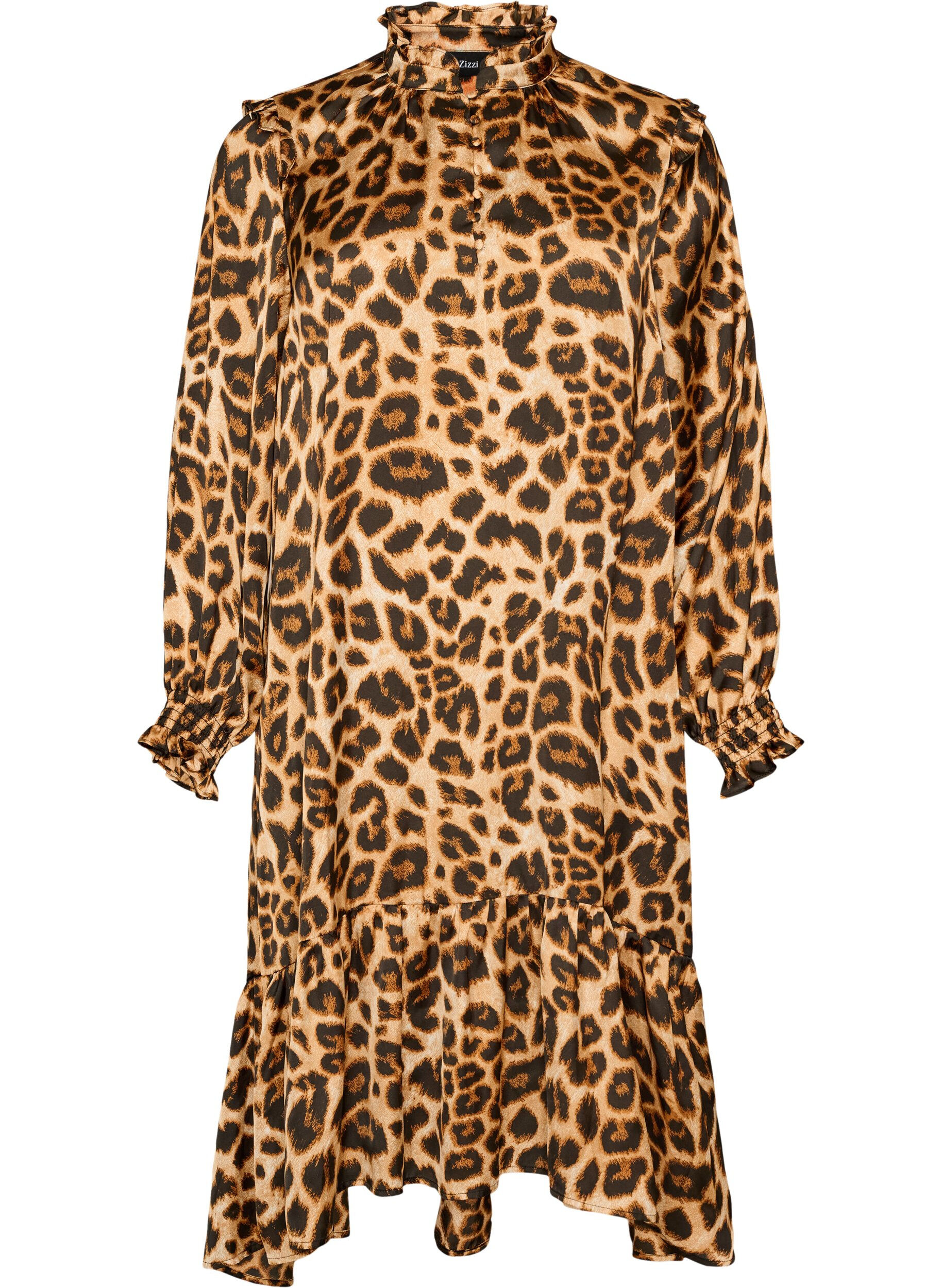 ZizzifashionDress with leopard print and ruffle details, Brown, Packshot image number 0