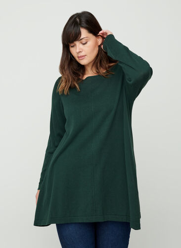 Knitted A-line blouse, Darkest Spruce, Model image number 0