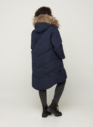 Winter coat with a hood and faux fur trim , Night Sky, Model image number 1