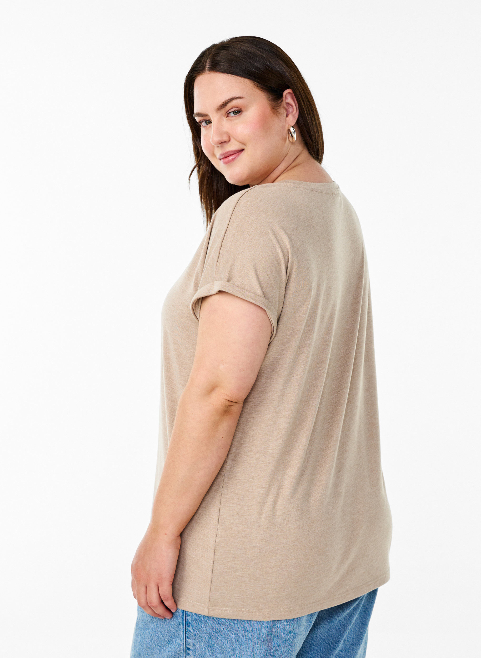 Zizzifashion Loose t-shirt with round neck, Brown, Model image number 2