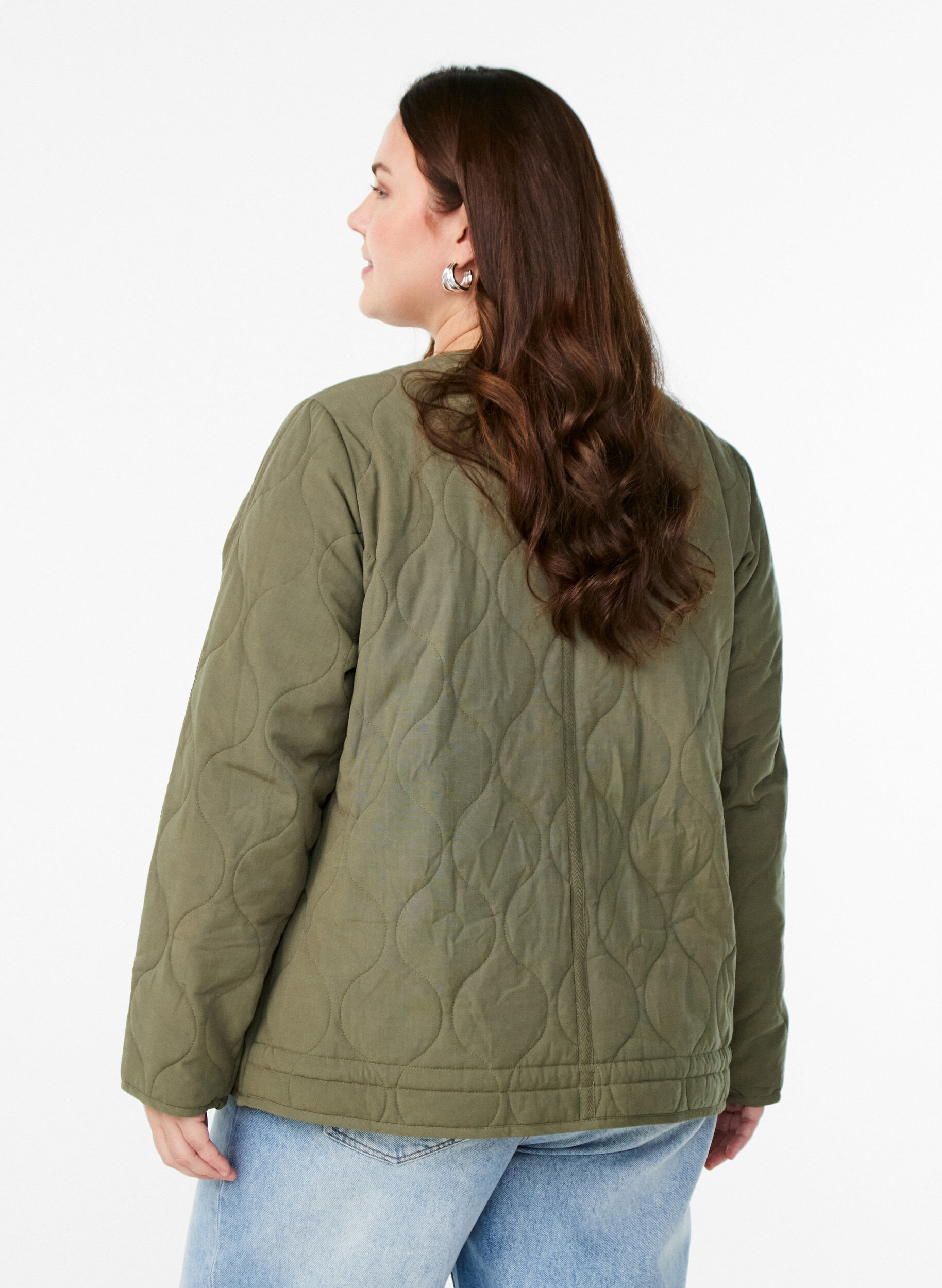 Zizzifashion Quilted jacket with buttons and pockets, Green, Model image number 2