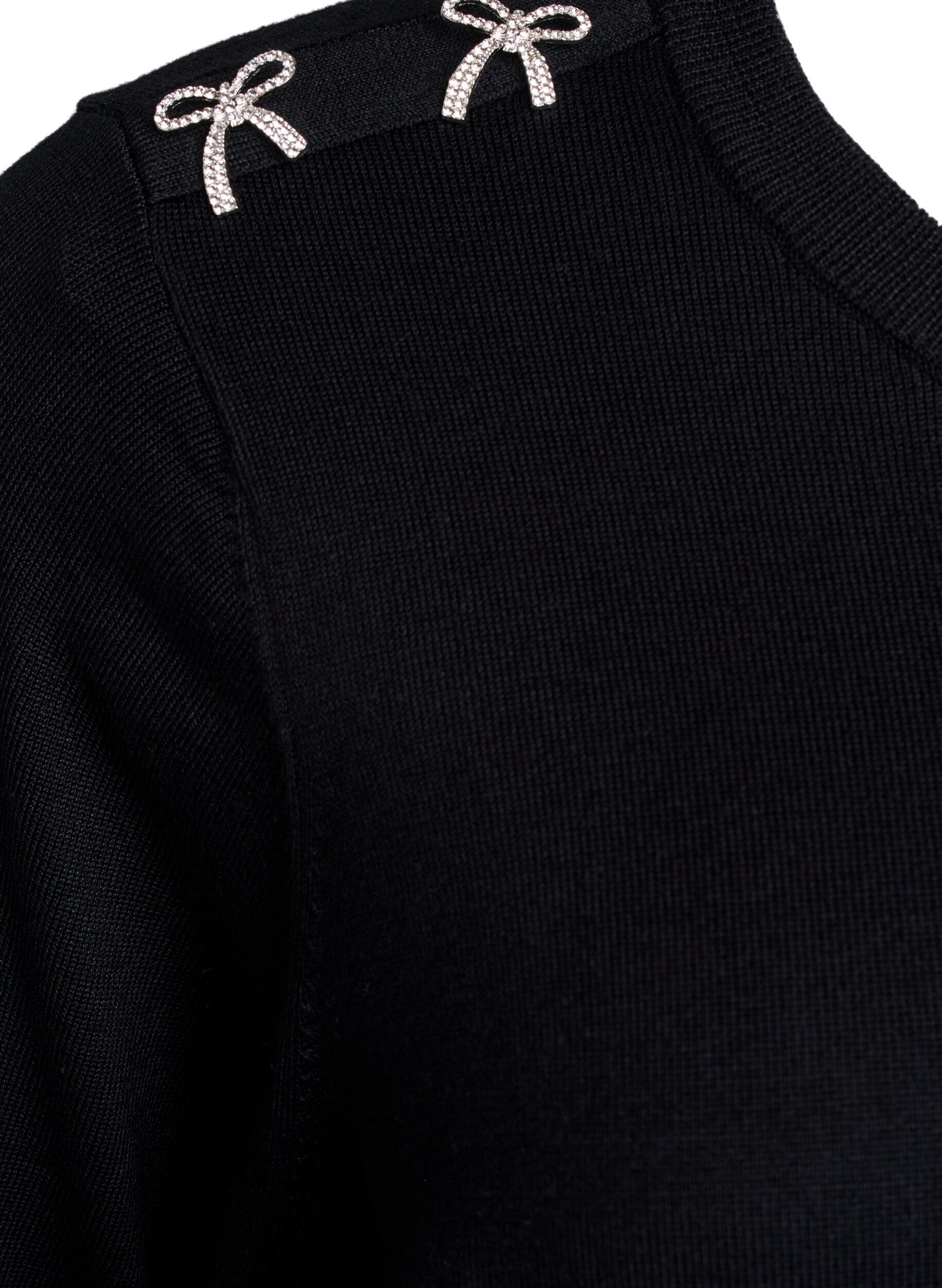 Zizzifashion Knitted blouse with short sleeves and small bows, Black, Packshot image number 3