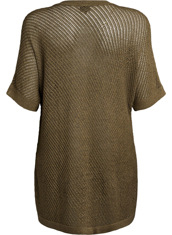 FLASH - Short-sleeved knitted blouse with v-neck, Green, Packshot image number 1