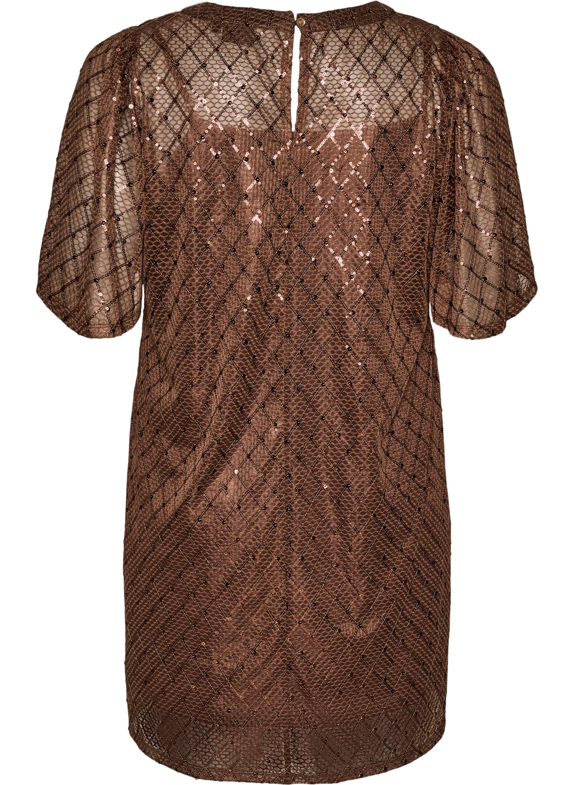 ZizzifashionShort sequin dress with a diamond pattern, Brown, Packshot image number 1
