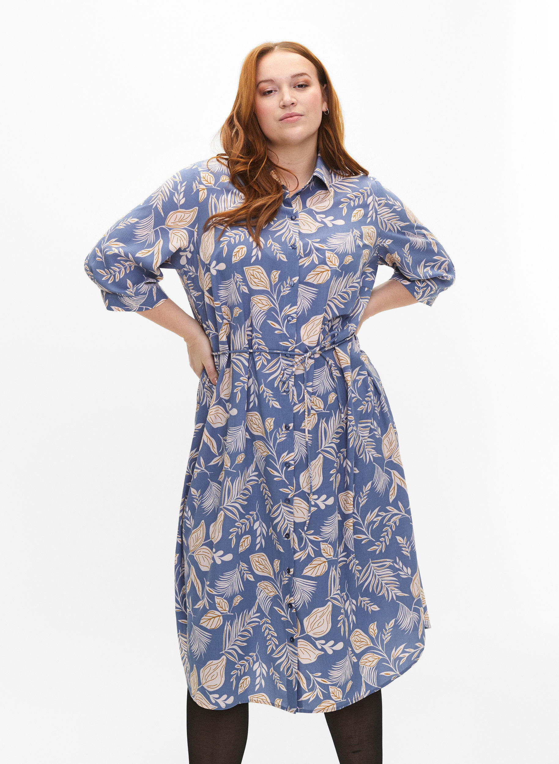 Zizzifashion FLASH - Shirt dress with print, Delft AOP, Model image number 0