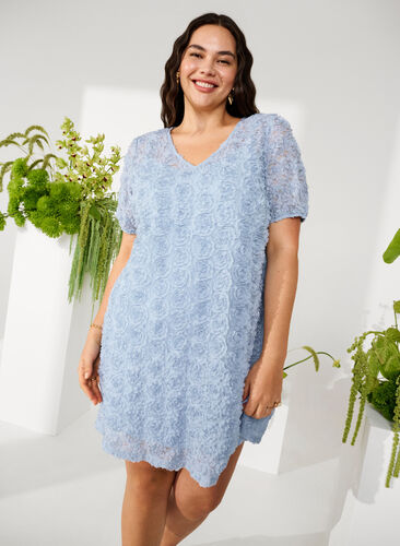 Party dress with 3D flowers, Cashmere Blue, Image image number 0