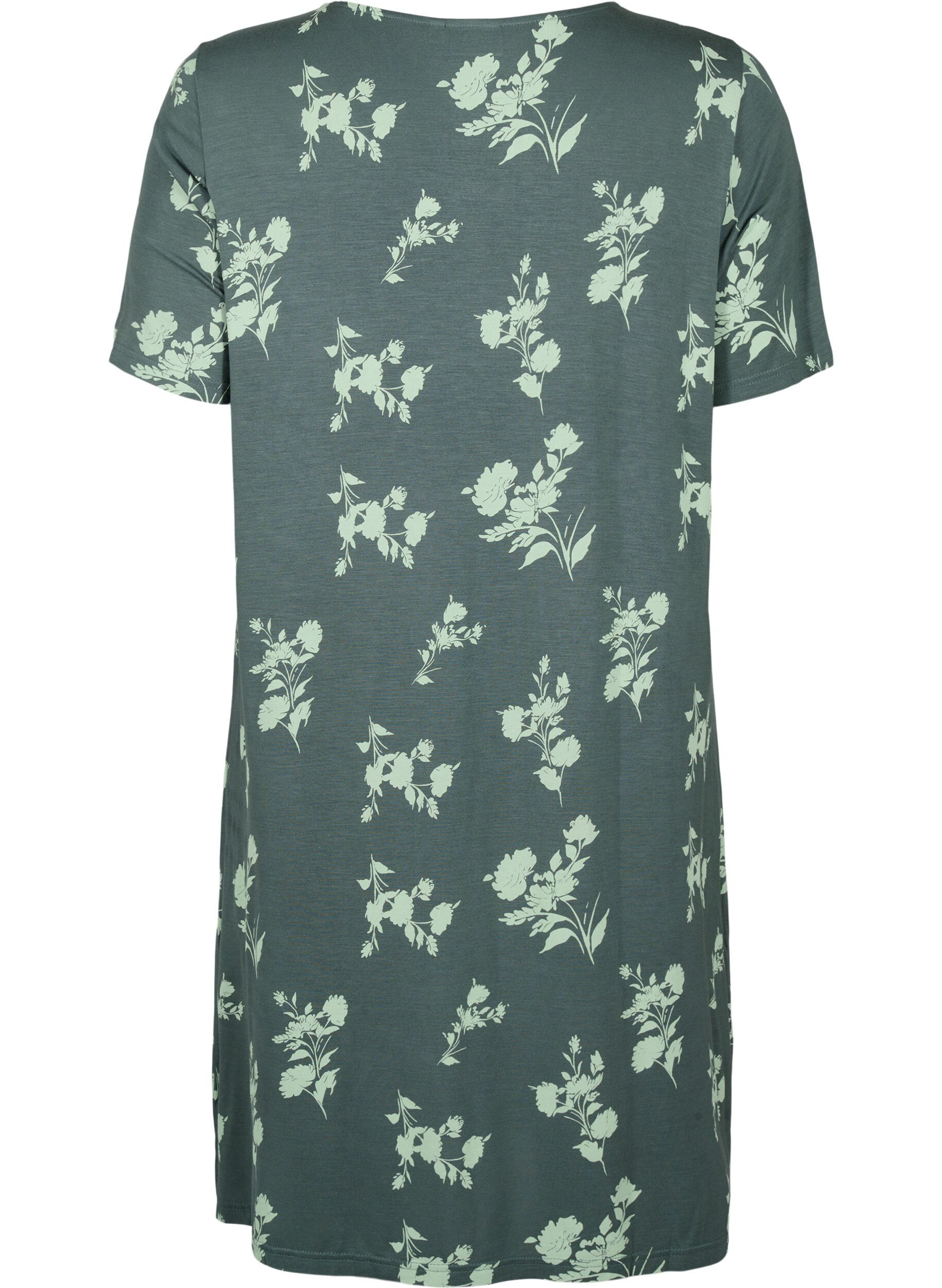 Zizzifashion Short-sleeved viscose nightgown with print, Balsam Green AOP, Packshot image number 1