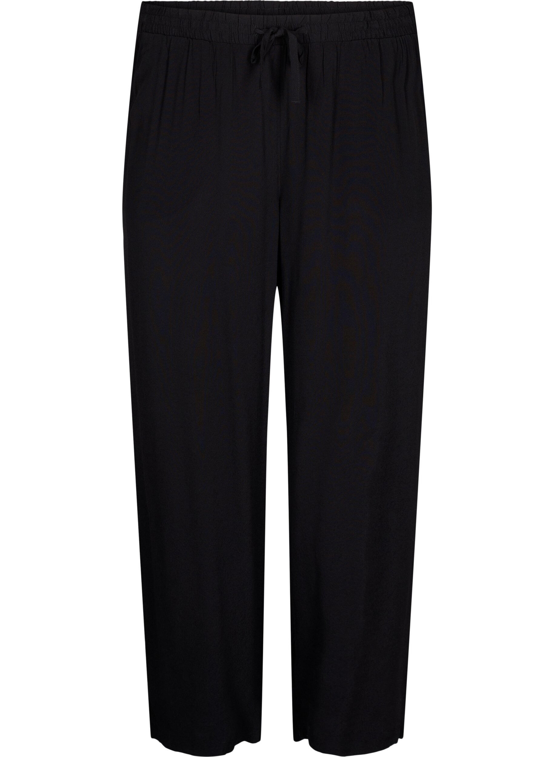 Zizzifashion Loose viscose trousers with print, Black, Packshot image number 0