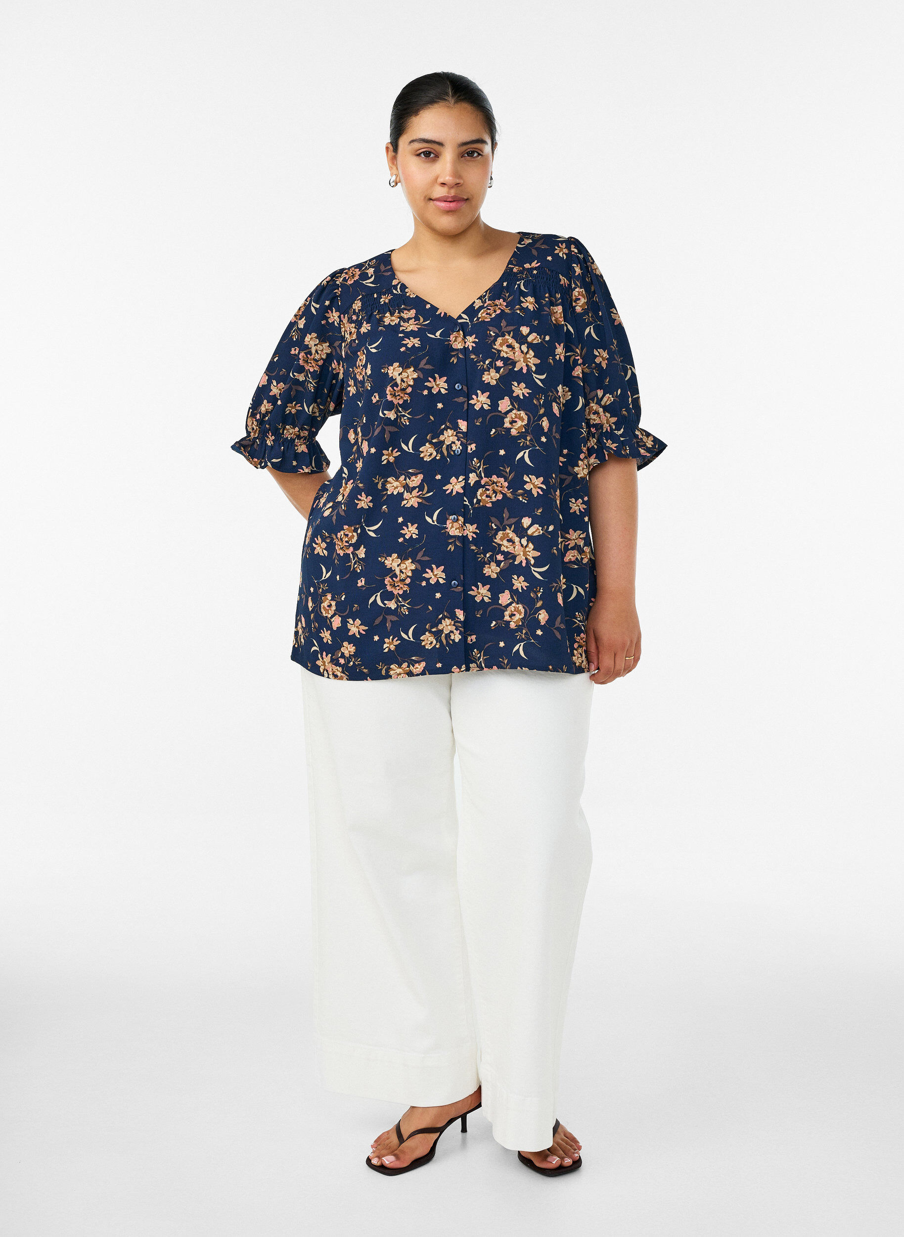 Zizzifashion Shirt blouse with 1/2 sleeves, Blue, Model image number 1