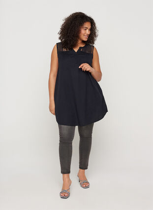 Sleeveless tunic in cotton, Black, Model image number 2