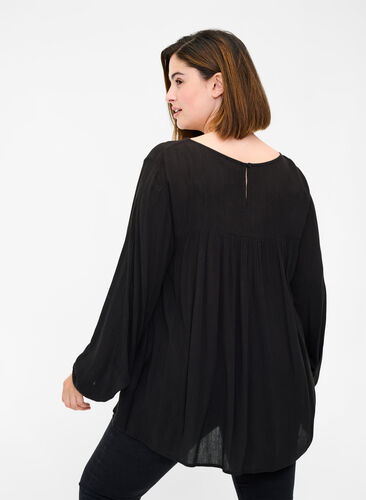 A-shape viscose blouse with lace, Black, Model image number 1