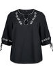 Embroidered blouse in cotton blend with linen, Black W. EMB, Packshot image number 0