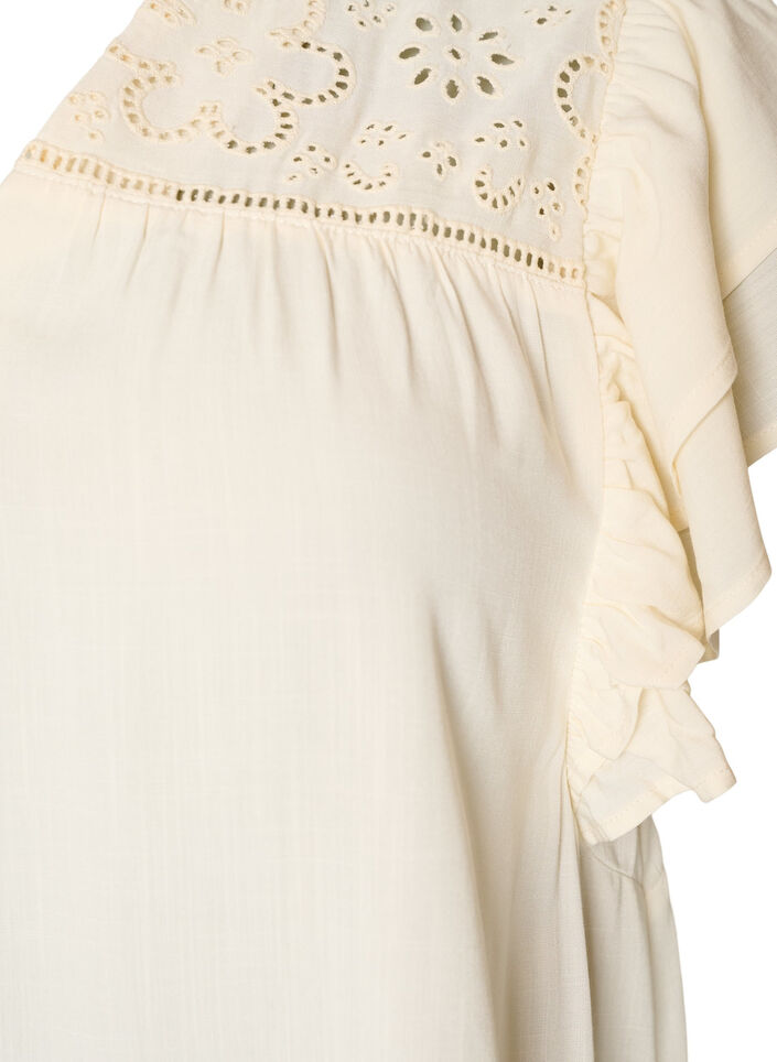 Tunic with broderie anglaise and ruffle sleeves, Beige, Packshot image number 2