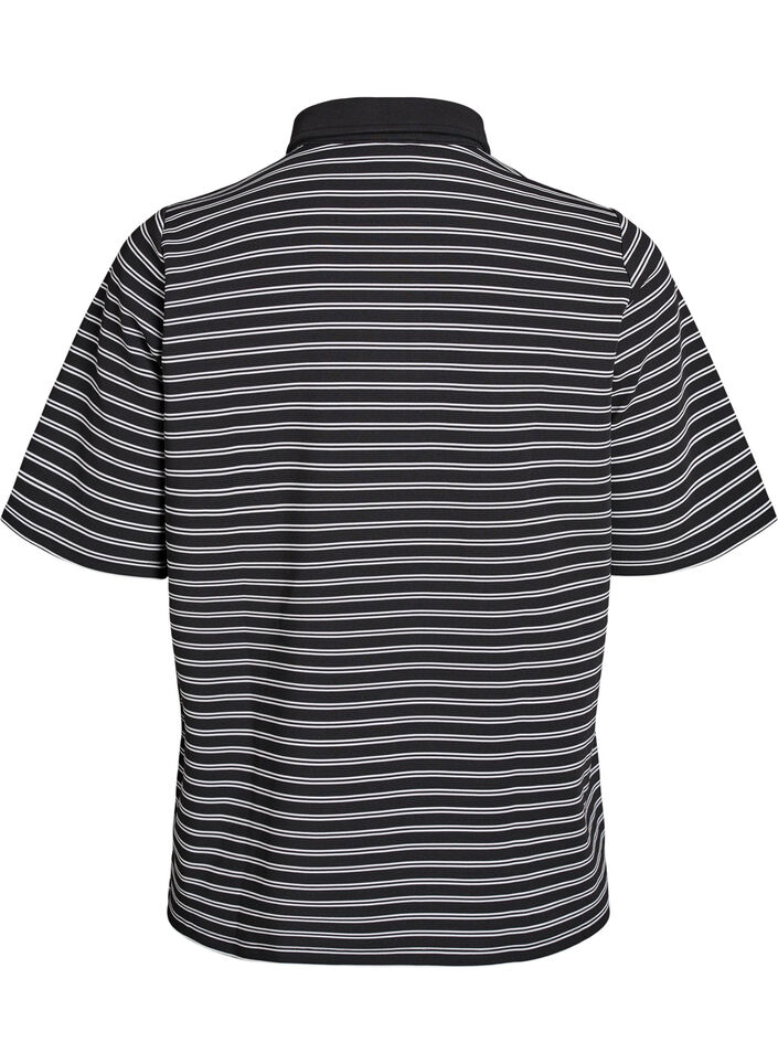 Striped polo shirt with short sleeves and buttons, Black, Packshot image number 1