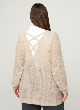 Marled knitted blouse with a back detail, Pumice Stone mel, Model image number 1