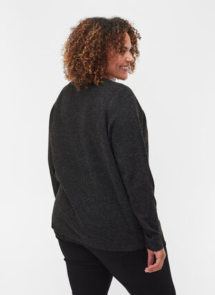 Short melange knitted cardigan with button fastening, Black, Model image number 1