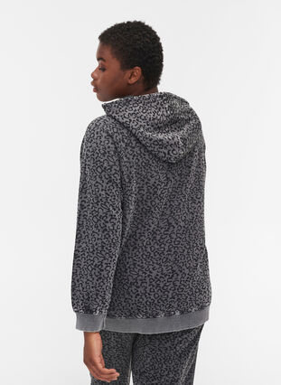 Organic cotton hooded sweatshirt with leopard print, Grey Leo Acid Wash, Model image number 1