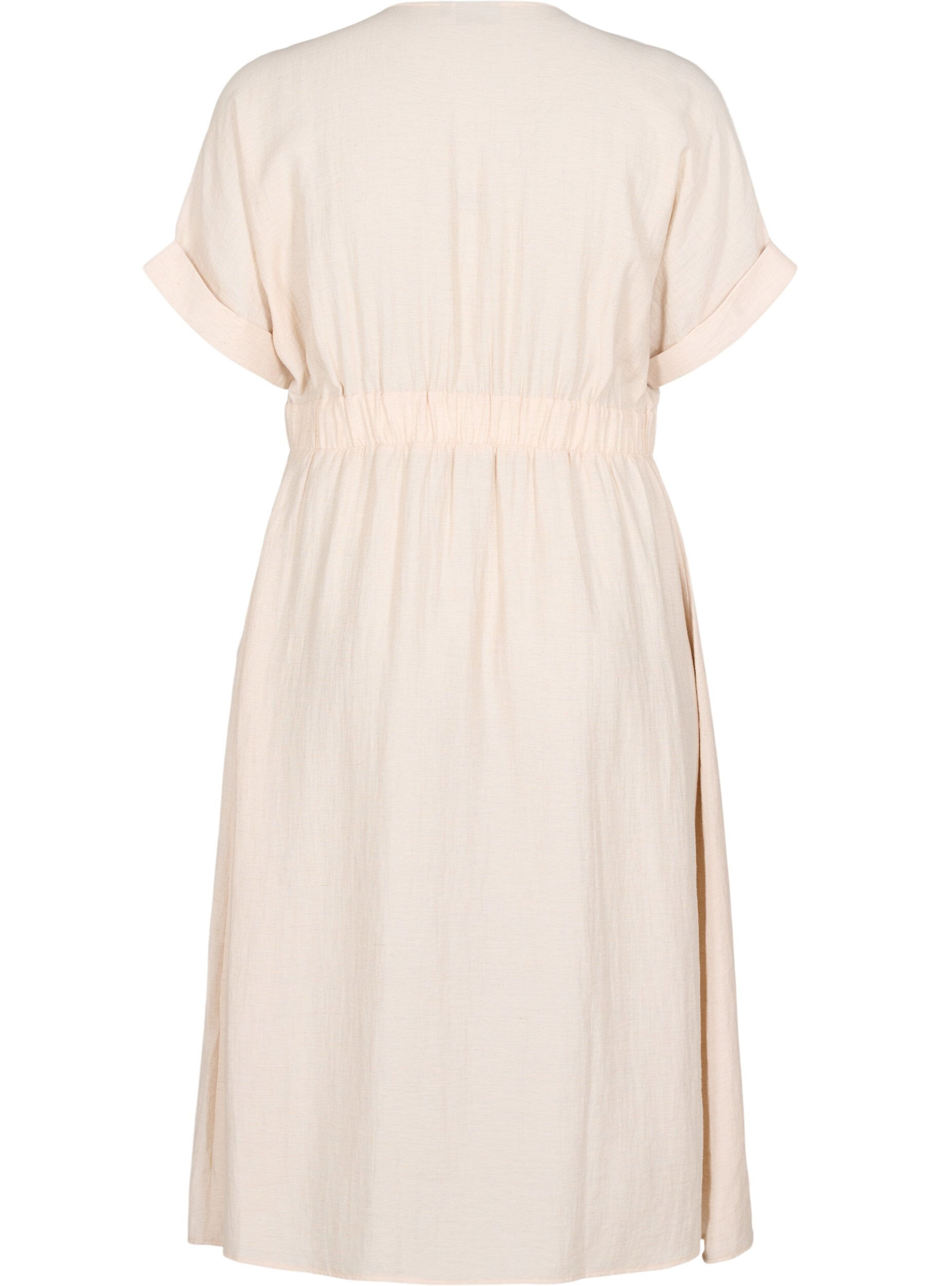 Zizzifashion Linen and viscose midi dress with front slits, Beige, Packshot image number 1