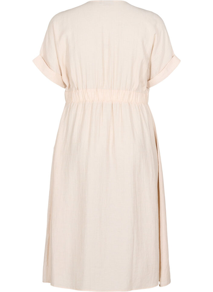 Linen and viscose midi dress with front slits, Beige, Packshot image number 1