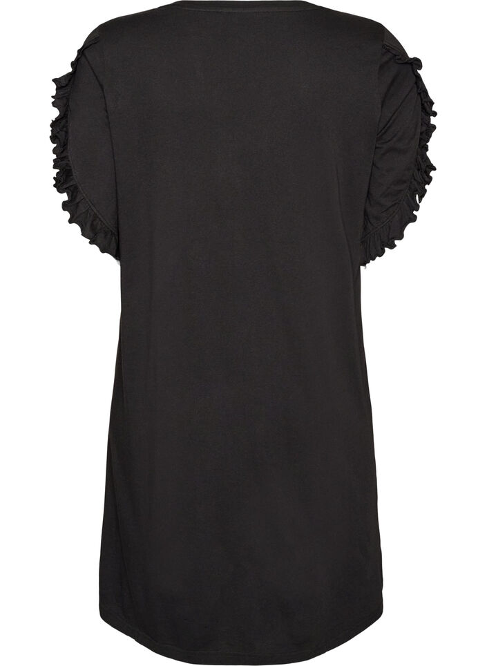 Nightgown in organic cotton with ruffle sleeves, Black, Packshot image number 1