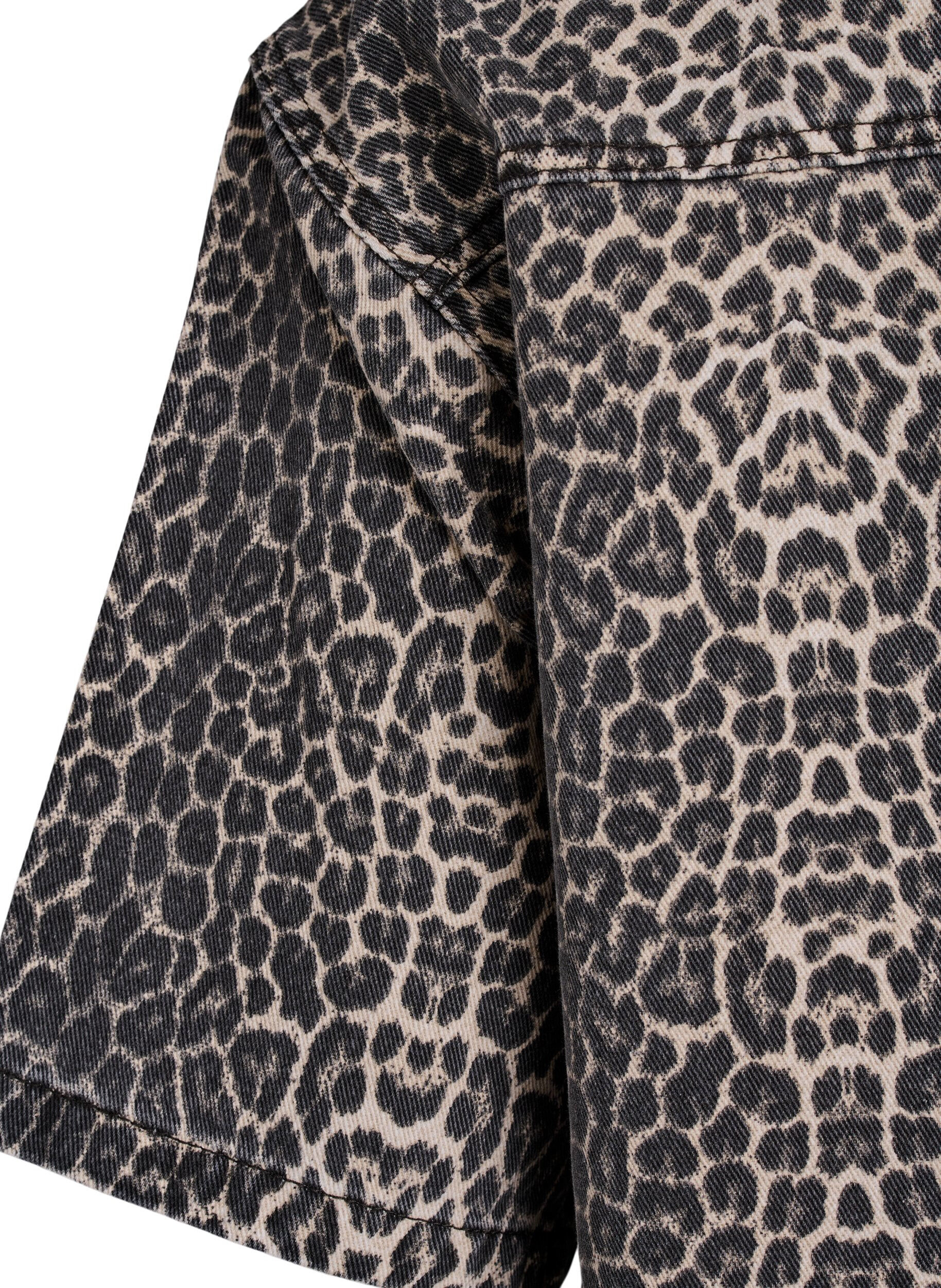 Zizzifashion Denim shirt with leopard print and short sleeves, Brown, Packshot image number 3