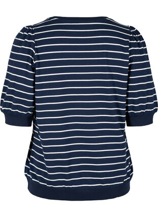 Striped sweatshirt with balloon sleeves, BlackIrisw.offwhite, Packshot image number 1