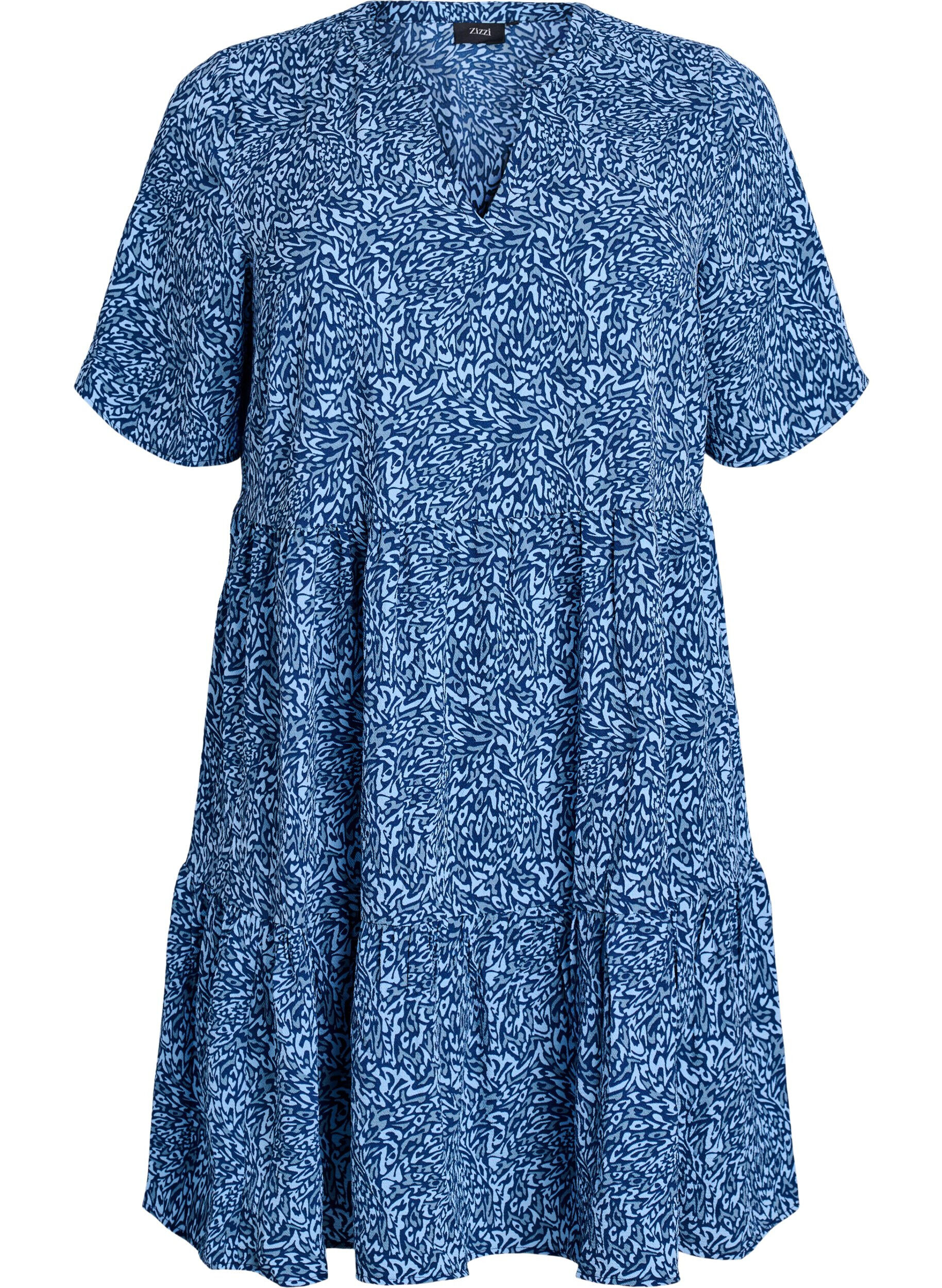 Zizzifashion Short sleeve dress with a-line and cutlines, Blue, Packshot image number 0