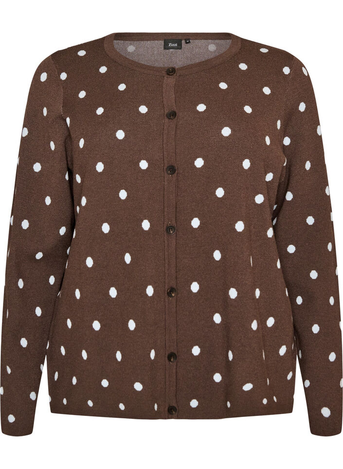 Cardigan with polka dots and button fastening, Brown, Packshot image number 0