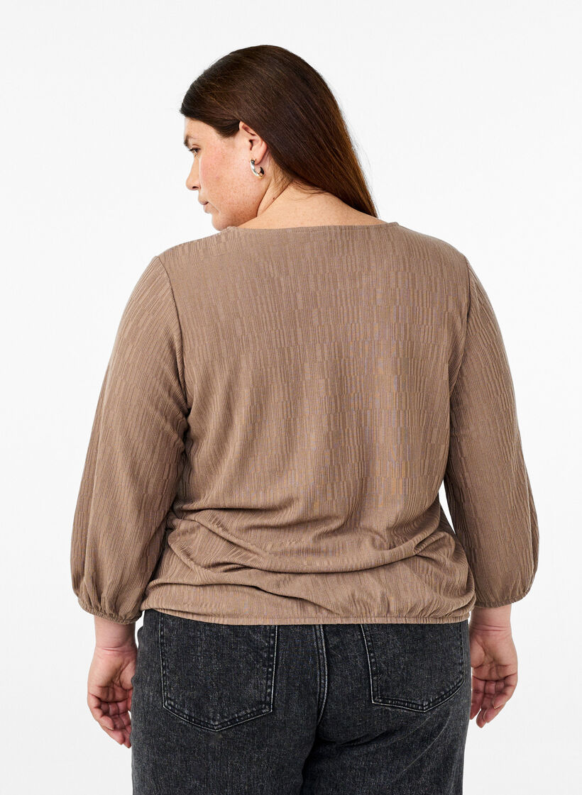 Blouse with texture and 3/4 sleeves, Brown, Model image number 2