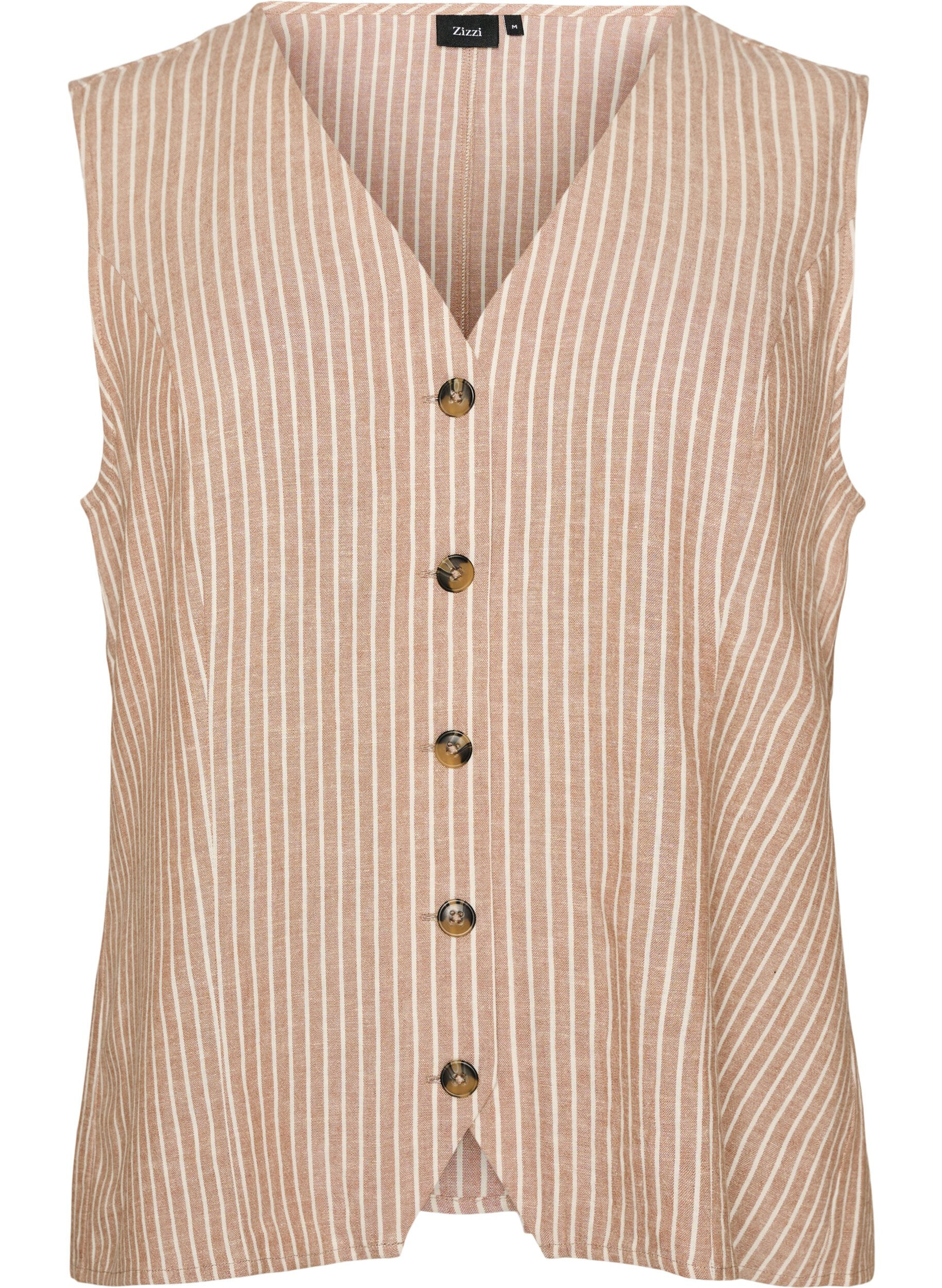Zizzifashion Striped vest in linen and viscose, Beige, Packshot image number 0