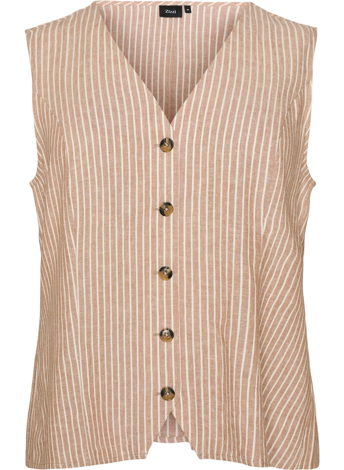 Striped vest in linen and viscose, Beige, Packshot image number 0