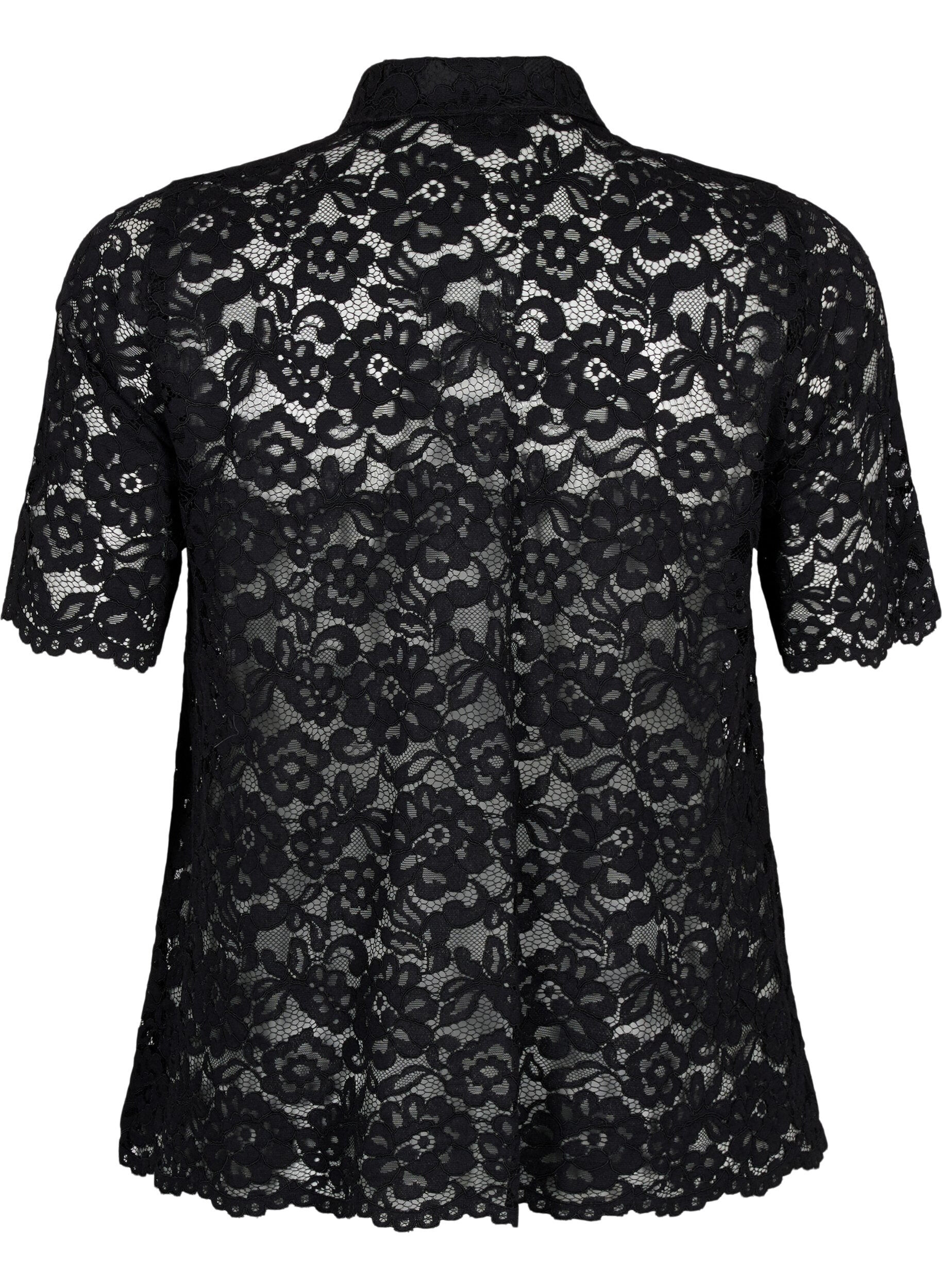Zizzifashion Lace shirt with short sleeves, Black, Packshot image number 1