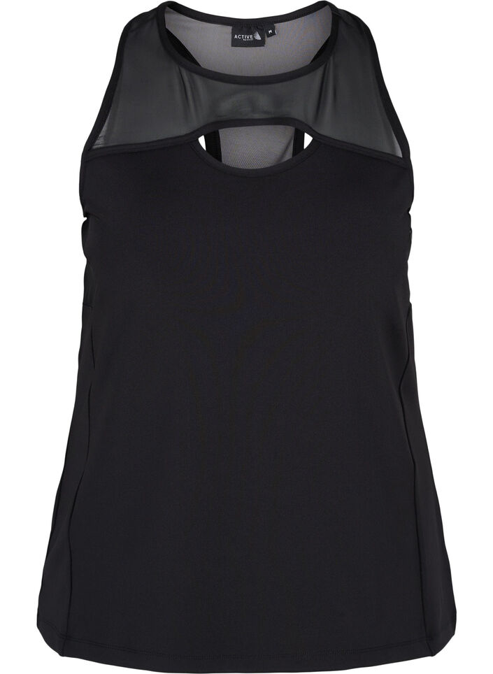 Mesh workout top with racer back, Black, Packshot image number 0