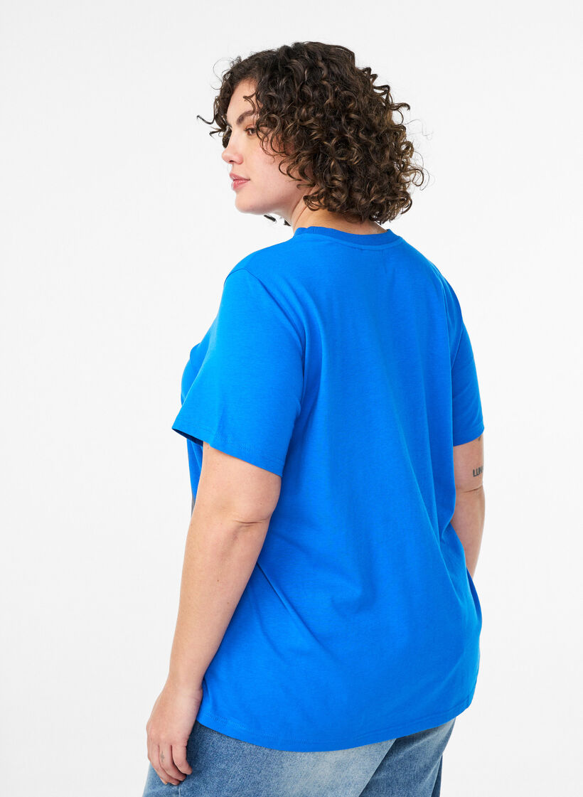 Basic cotton T-shirt with round neck, Blue, Model image number 2