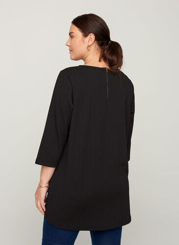 Textured blouse with 3/4 length sleeves, Black, Model image number 1