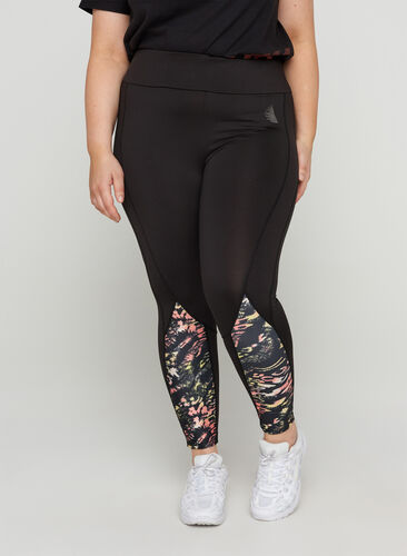 Cropped exercise tights with print details, Flexi Print, Model image number 0