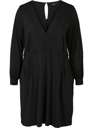 Long-sleeved dress with a V-neckline, Black, Packshot image number 0