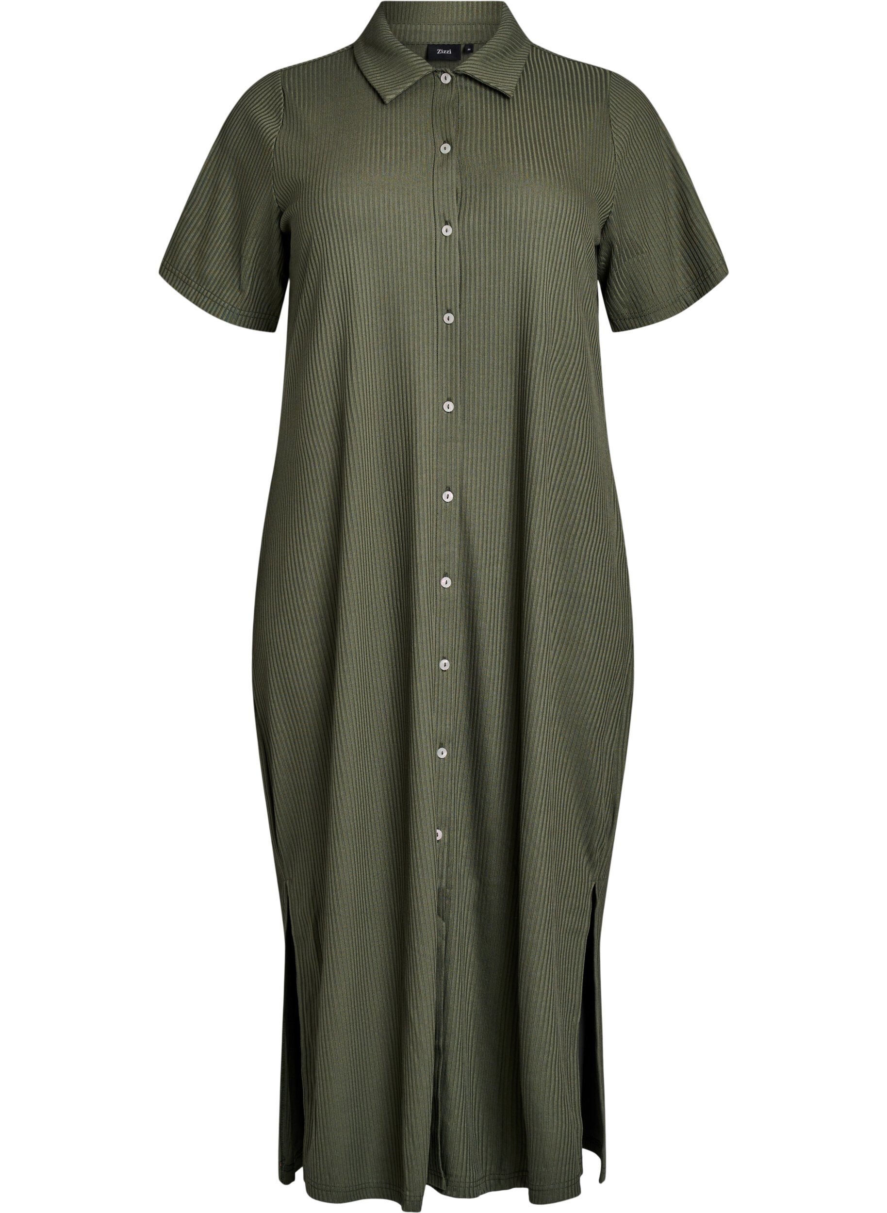 Maxi dress in jersey with collar and short sleeves