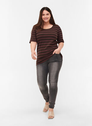 Striped, ribbed cotton t-shirt, Mole Stripe, Model image number 2