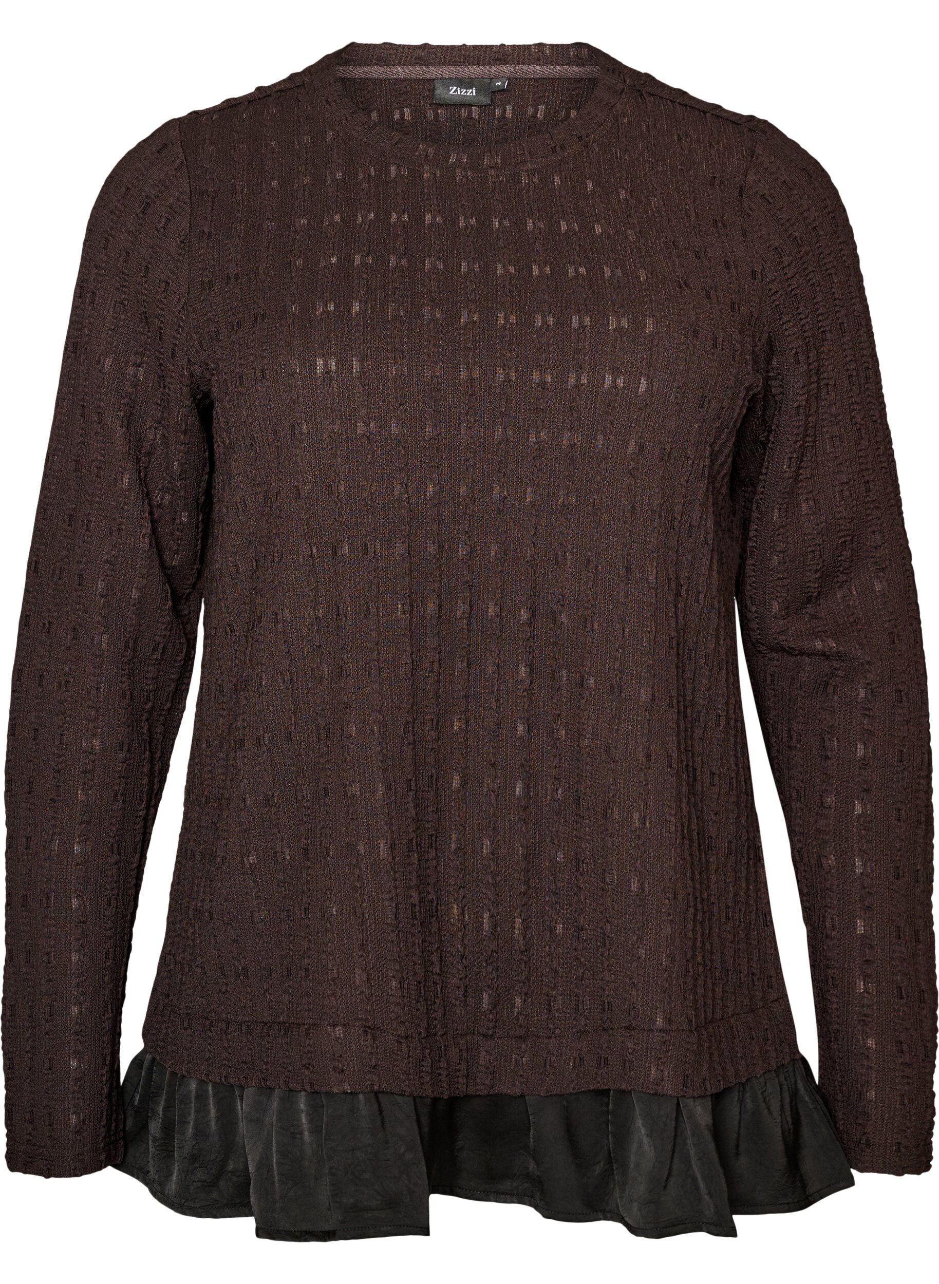 ZizzifashionStructured blouse with ruffle hem, Brown, Packshot image number 0