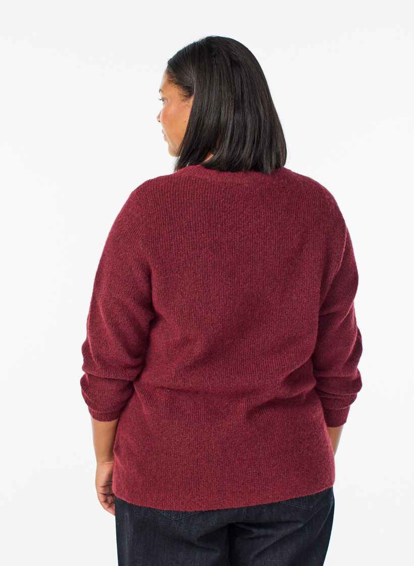 Melange knit blouse with round neck, Red, Model image number 2