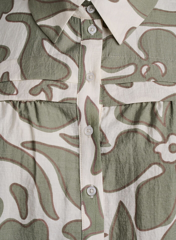 Printed shirt blouse with ruffle details, Green, Packshot image number 2