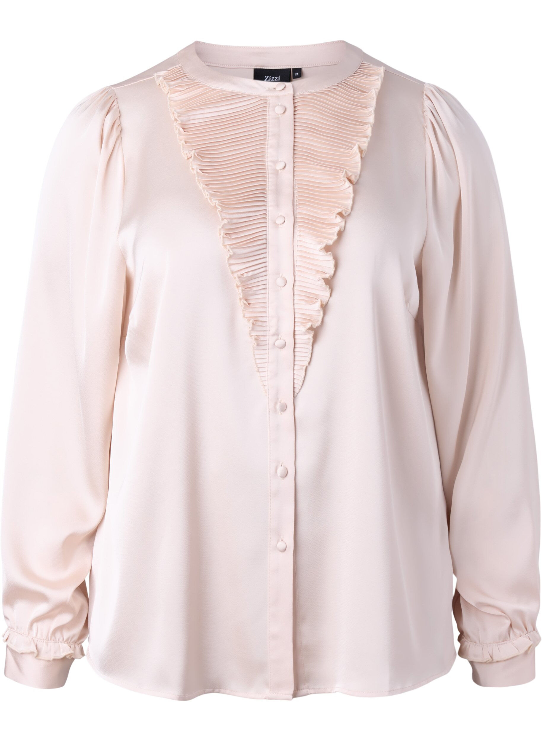 Zizzifashion Satin shirt blouse with ruffle details, Champagne, Packshot image number 0