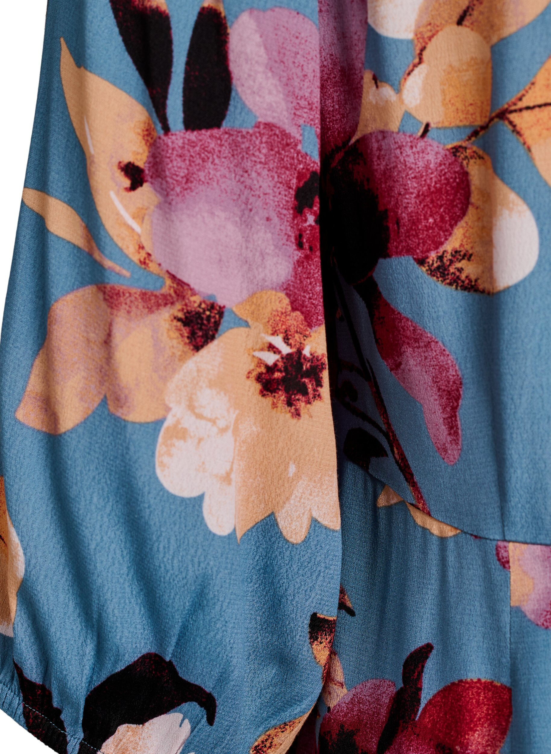 Zizzifashion Midi dress with floral print and 3/4 sleeves, Blue, Packshot image number 3