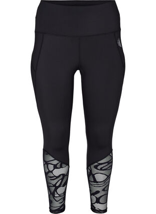Cropped leggings with patterned mesh, Black, Packshot image number 0