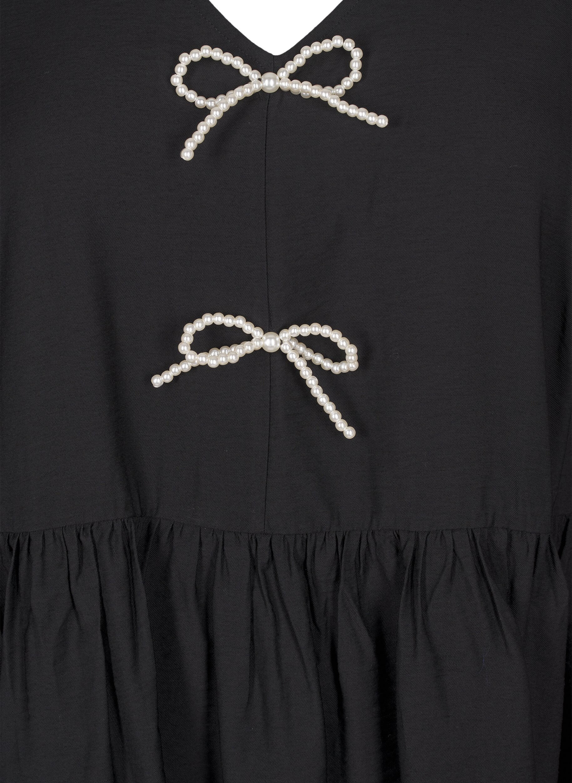 Zizzifashion Blouse with pearl bows and long sleeves, Black, Packshot image number 2