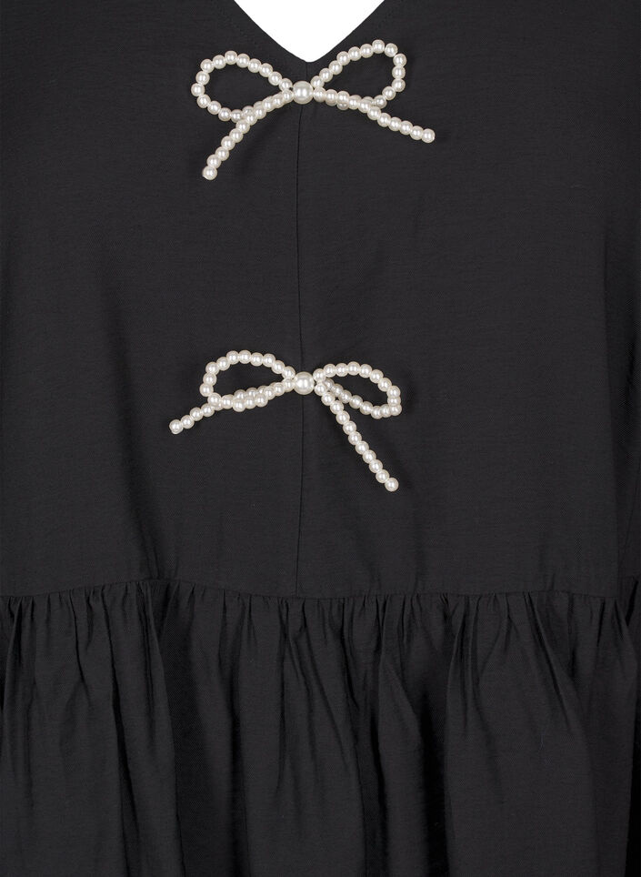 Blouse with pearl bows and long sleeves, Black, Packshot image number 2