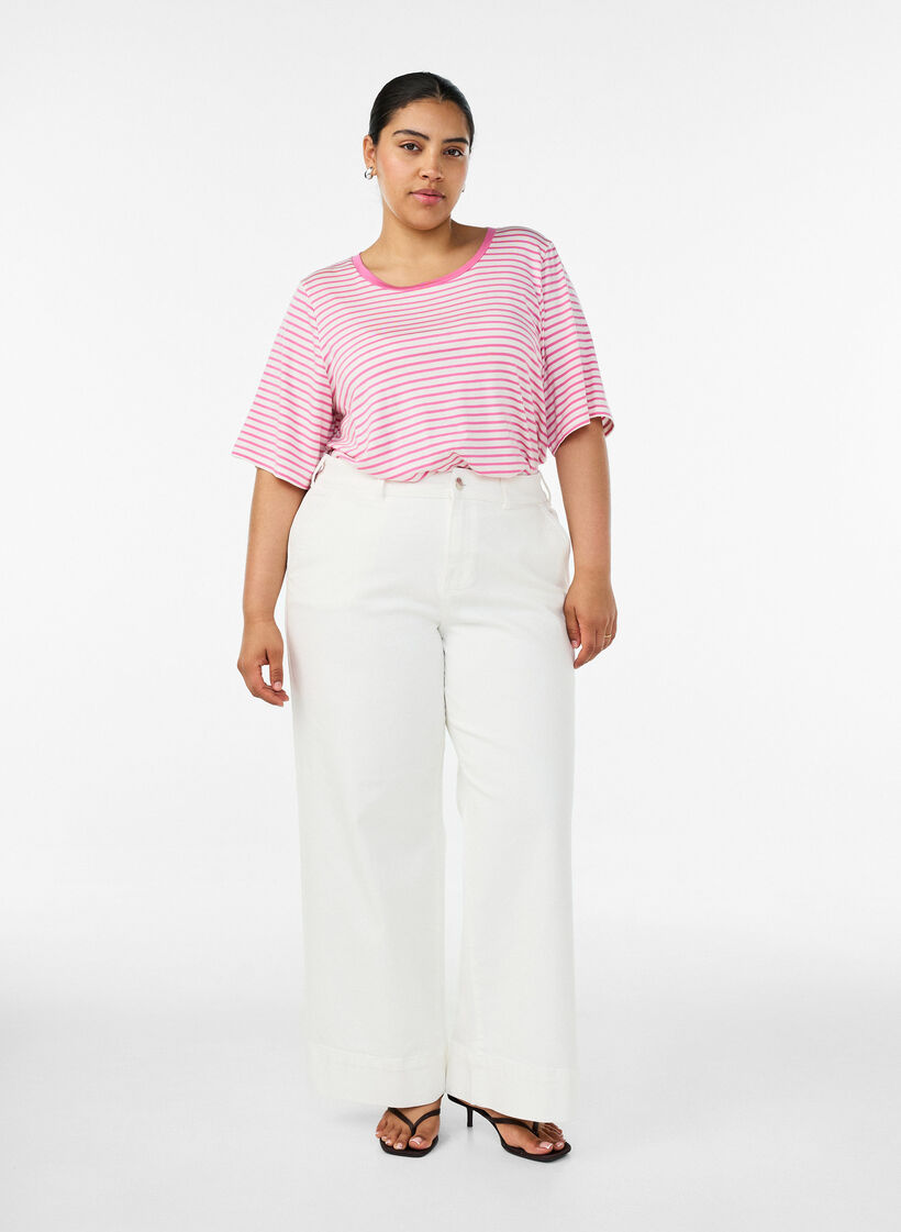 T-shirt with TENCEL&trade; Lyocell and stripes, Pink, Model image number 1